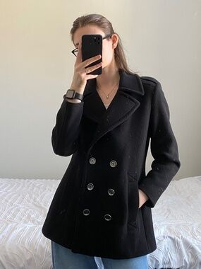 Burberry Brit Women’s Black Wool Blend Peacoat Jacket Size US 10 M Double Breast